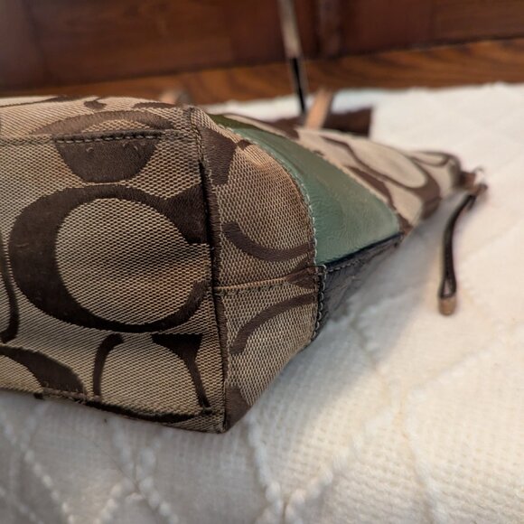 COACH Khaki Signature Legacy Rainbow Stripe Gold Leather Shoulder Tote F15588 - Picture 7 of 12